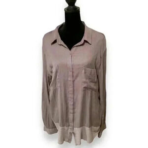 Ann Taylor Loft 2 Tone Gray Button Down Long Sleeve High Low Lightweight Blouse